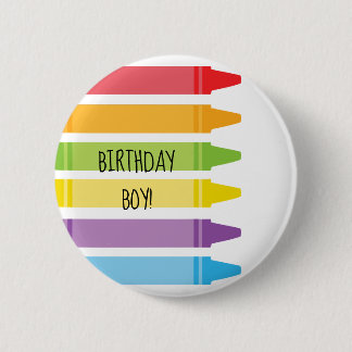 Farbenfrohe Regenbogenfarben Crayons Geburtstag Button