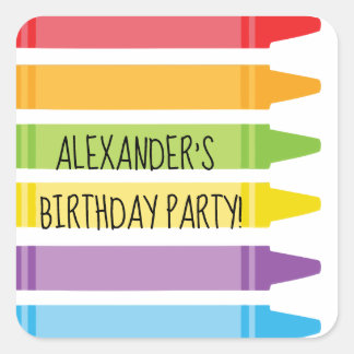 Farbenfrohe Regenbogenfarben Crayons Geburtstag Quadratischer Aufkleber