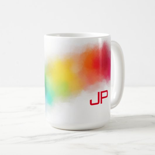 Farbenfrohe Regenbogenfarben Elegante Monogramm-Vo Kaffeetasse (VorderseiteRechts)