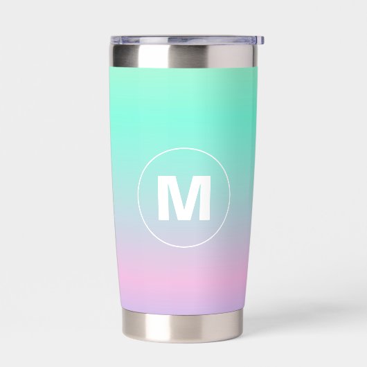 Farbenfrohe Regenbogenfarben-Monogramm Thermobecher (Links)