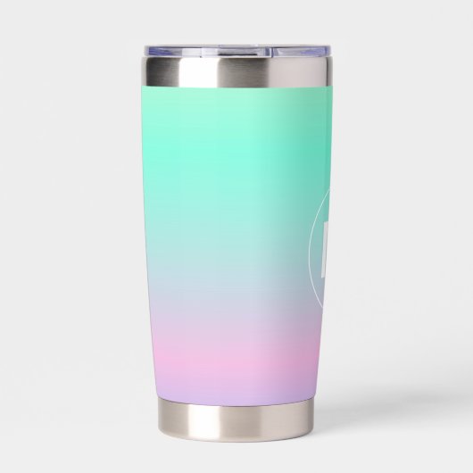 Farbenfrohe Regenbogenfarben-Monogramm Thermobecher (Vorderseite)