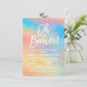 Farbenfrohe Regenbogenfarben Oh Babies Duschvorhan Einladung (Stehend Vorderseite)