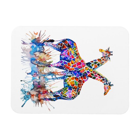 Farbenfrohe Regenbogenfarben Spritzer Giraffen Magnet (Horizontal)