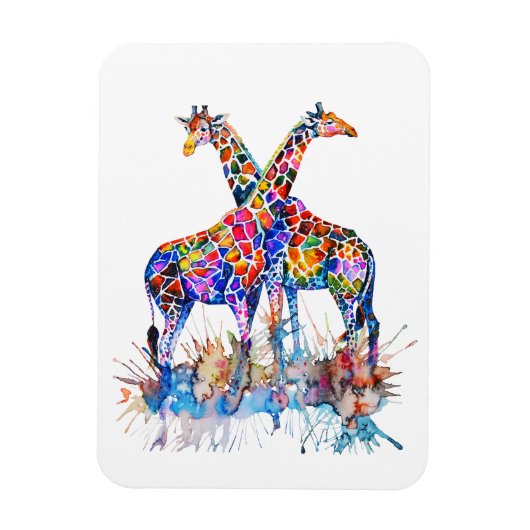 Farbenfrohe Regenbogenfarben Spritzer Giraffen Magnet (Vertikal)