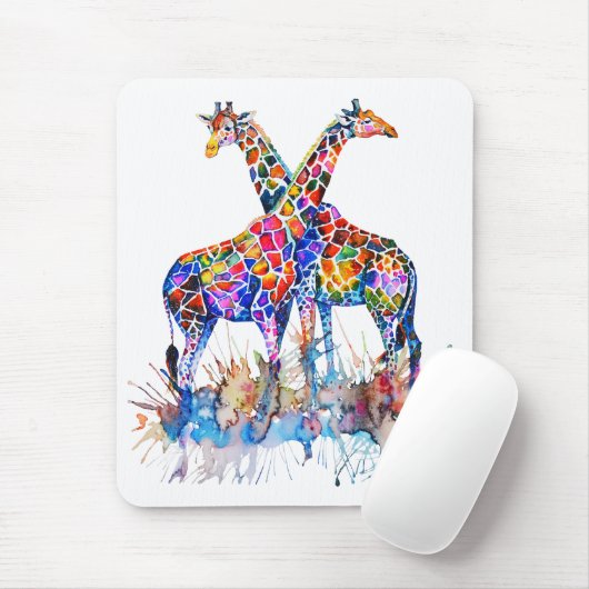Farbenfrohe Regenbogenfarben Spritzer Giraffen Mousepad (Mit Mouse)