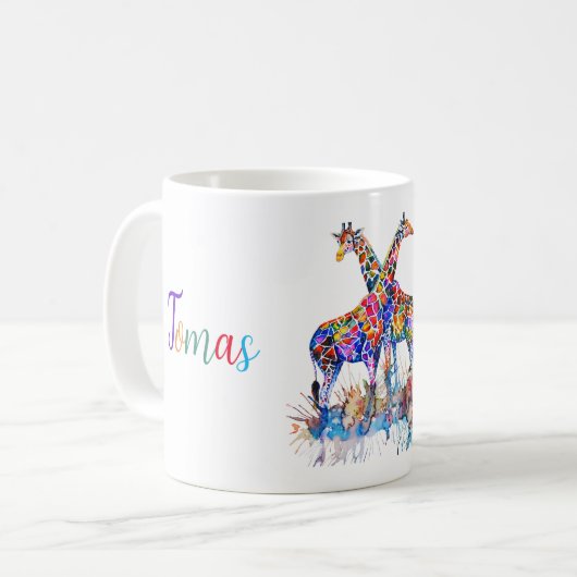 Farbenfrohe Regenbogenfarben Spritzer Giraffen Nam Kaffeetasse (Vorderseite Links)