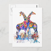 Farbenfrohe Regenbogenfarben Spritzer Giraffen Postkarte (Vorne/Hinten)