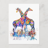 Farbenfrohe Regenbogenfarben Spritzer Giraffen Postkarte (Vorderseite)