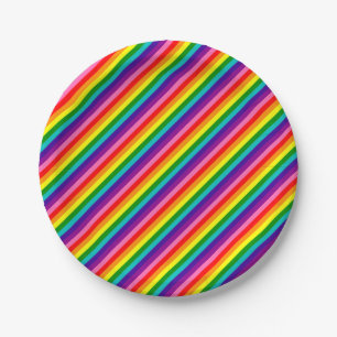 Farbenfrohe Regenbogenfarben Streifen Muster LGBT Pappteller