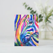Farbenfrohe Regenbogenfarben Zebra Postkarte (Stehend Vorderseite)