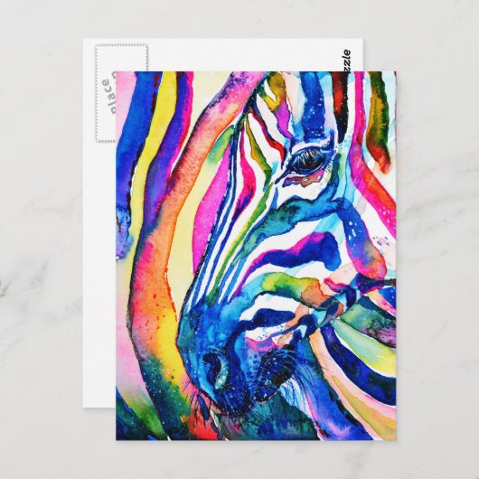 Farbenfrohe Regenbogenfarben Zebra Postkarte (Vorne/Hinten)
