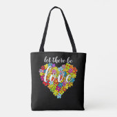 Farbenfrohe Regenbogenflagge Farben Florales Herz Tasche (Rückseite)
