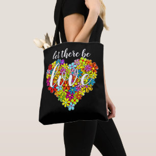 Farbenfrohe Regenbogenflagge Farben Florales Herz Tasche