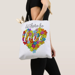 Farbenfrohe Regenbogenflagge Farben Florales Herz  Tasche