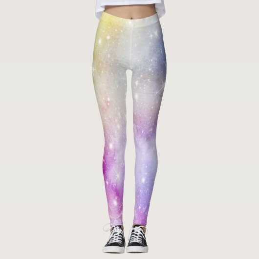 Farbenfrohe Regenbogengalaxie-Muster Leggings (Vorderseite)