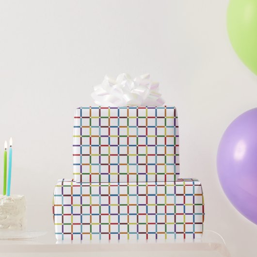Farbenfrohe Regenbogengitter mit negativem Raum Geschenkpapier (Partygeschenke)