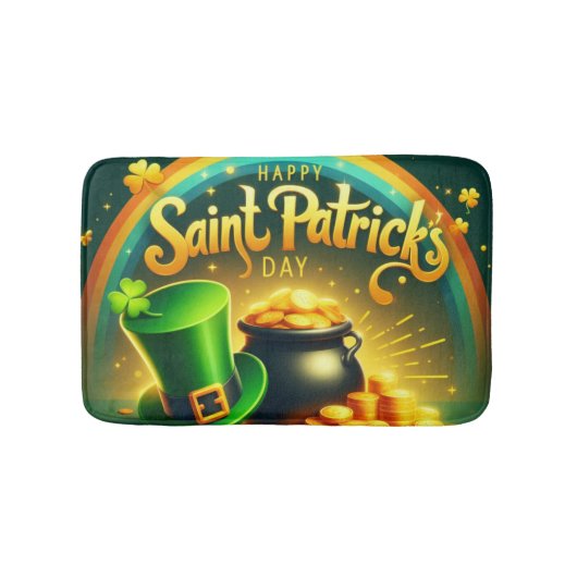 Farbenfrohe Regenbogengold St. Patrick's Day Badematte (Vorderseite)
