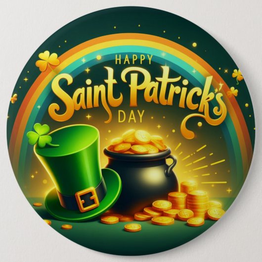 Farbenfrohe Regenbogengold St. Patrick's Day Button (Vorderseite)