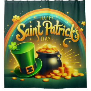 Farbenfrohe Regenbogengold St. Patrick's Day Duschvorhang