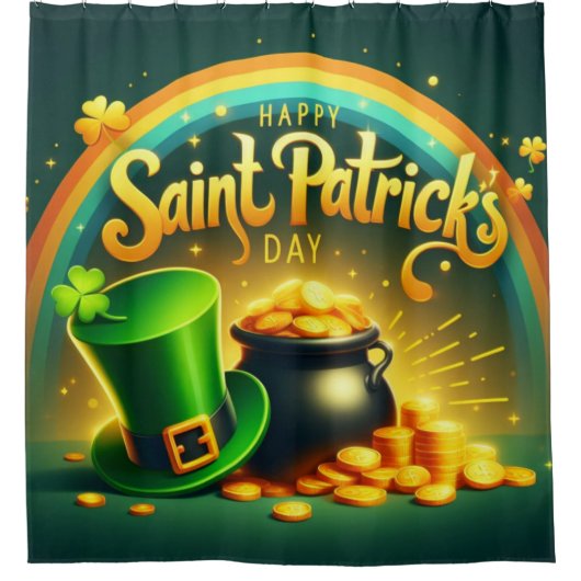 Farbenfrohe Regenbogengold St. Patrick's Day Duschvorhang (Vorderseite)