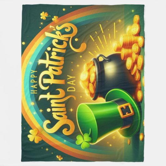 Farbenfrohe Regenbogengold St. Patrick's Day Fleecedecke (Vorderseite)