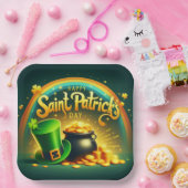 Farbenfrohe Regenbogengold St. Patrick's Day Pappteller (Party)