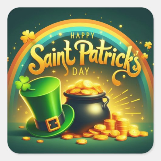 Farbenfrohe Regenbogengold St. Patrick's Day Quadratischer Aufkleber (Vorderseite)