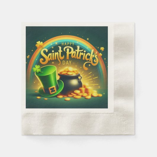 Farbenfrohe Regenbogengold St. Patrick's Day Serviette (Vorderseite)