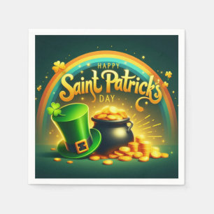 Farbenfrohe Regenbogengold St. Patrick's Day Serviette