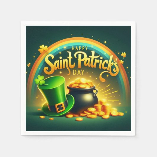 Farbenfrohe Regenbogengold St. Patrick's Day Serviette (Vorderseite)