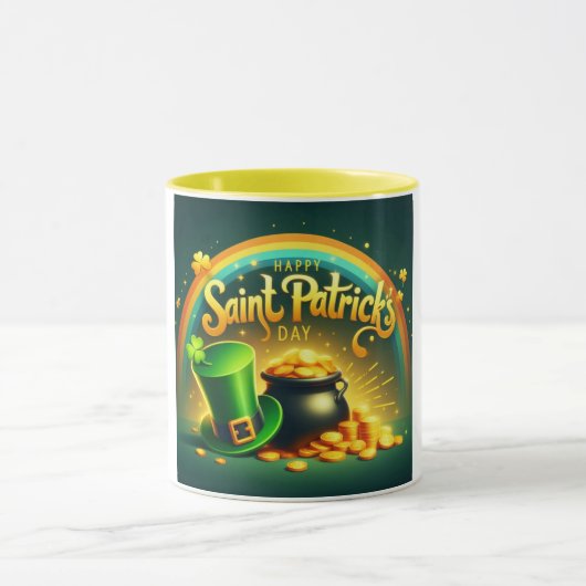 Farbenfrohe Regenbogengold St. Patrick's Day Tasse (Zentrum)
