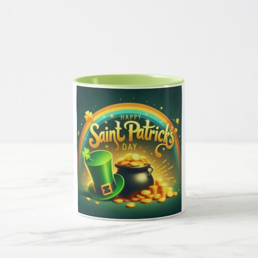 Farbenfrohe Regenbogengold St. Patrick's Day Tasse (Zentrum)