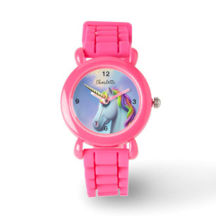 Farbenfrohe Regenbogenhaar Unicorn Kinderuhr Armbanduhr