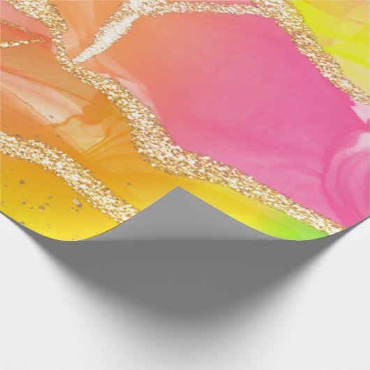 Farbenfrohe Regenbogenhalterung Pink und Orange un Geschenkpapier (Ecke)