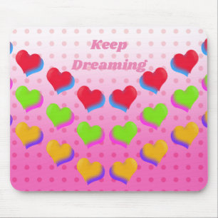 Farbenfrohe Regenbogenherzen auf Rosa Spaß Retro-M Mousepad
