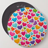 Farbenfrohe Regenbogenherzen Valentines Button (Vorne & Hinten)