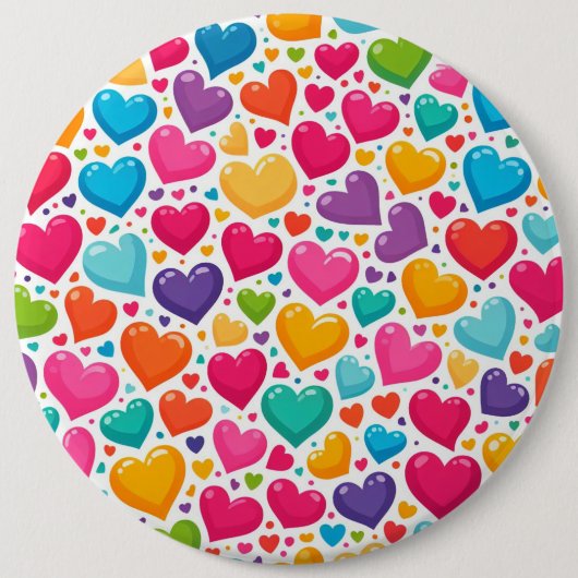 Farbenfrohe Regenbogenherzen Valentines Button (Vorderseite)