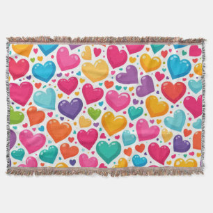 Farbenfrohe Regenbogenherzen Valentines Decke