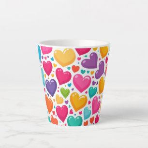 Farbenfrohe Regenbogenherzen Valentines Milchtasse