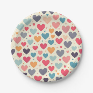 Farbenfrohe Regenbogenherzen Valentines Pappteller