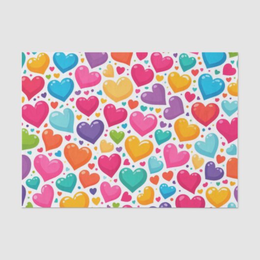 Farbenfrohe Regenbogenherzen Valentines Seidenpapier (Vorderseite)