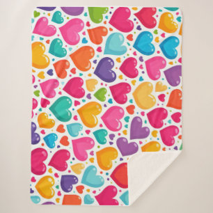 Farbenfrohe Regenbogenherzen Valentines Sherpadecke