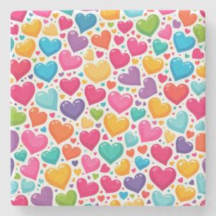Farbenfrohe Regenbogenherzen Valentines Steinuntersetzer