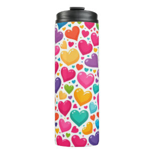 Farbenfrohe Regenbogenherzen Valentines Thermosbecher