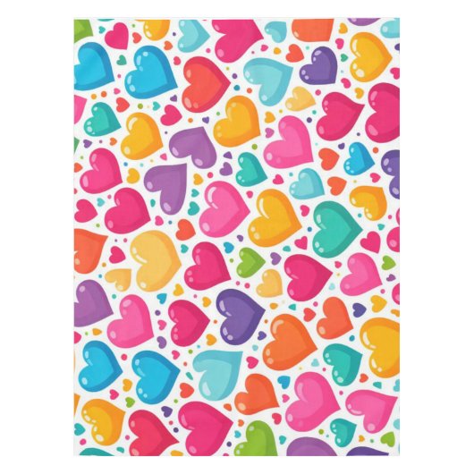 Farbenfrohe Regenbogenherzen Valentines Tischdecke (Vorderseite)