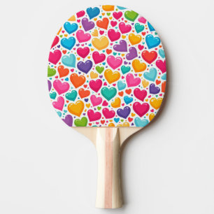 Farbenfrohe Regenbogenherzen Valentines Tischtennis Schläger
