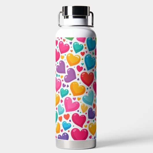 Farbenfrohe Regenbogenherzen Valentines Trinkflasche (Rückseite)