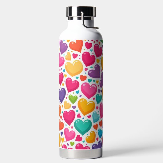 Farbenfrohe Regenbogenherzen Valentines Trinkflasche (links)