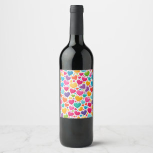Farbenfrohe Regenbogenherzen Valentines Weinetikett
