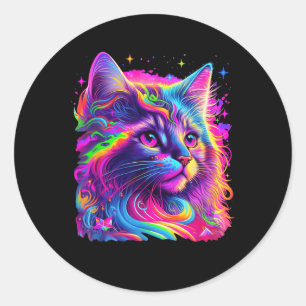 Farbenfrohe Regenbogenkatze Grafik Runder Aufkleber